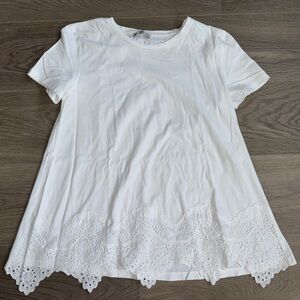 Zara white eyelet trimmed short sleeve tee